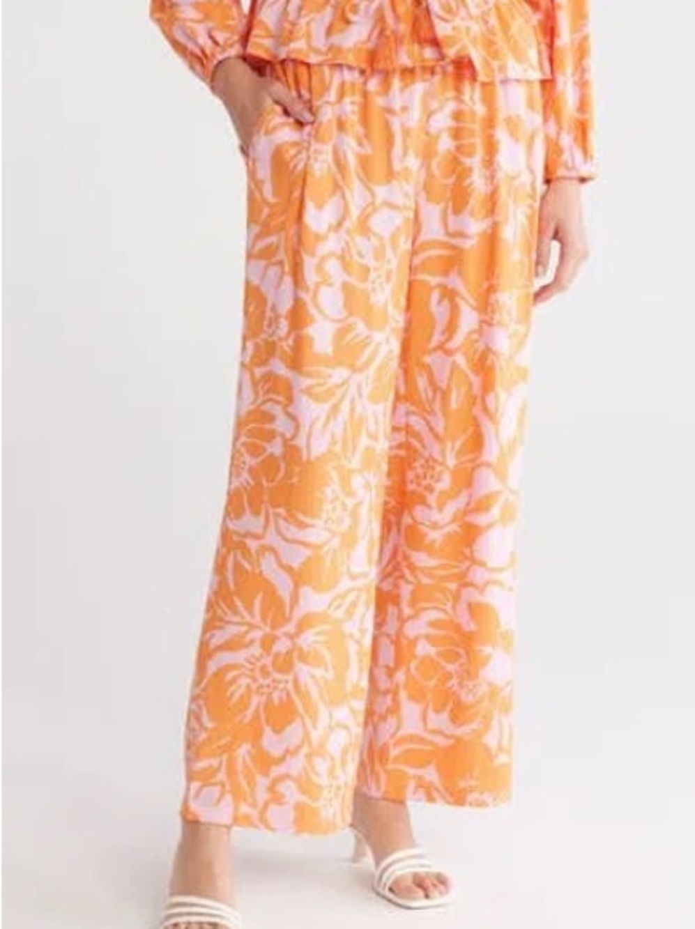Women's Floral Wide-Leg Pants in Orange and Pink